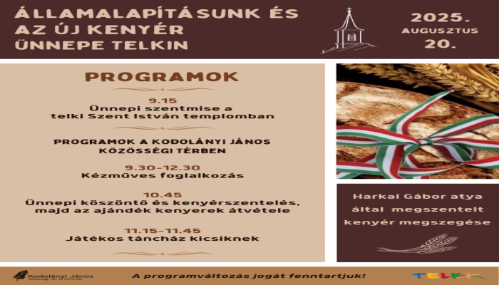 Államalapításunk és az új kenyér ünnepe